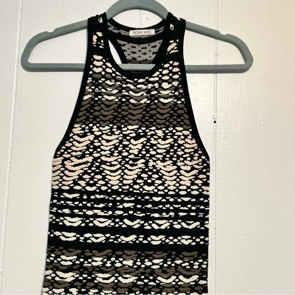 RONNY KOBO Knit Dress Bodycon Stretchy Black Cream Green Mini Tank Razor XS - Picture 4 of 10